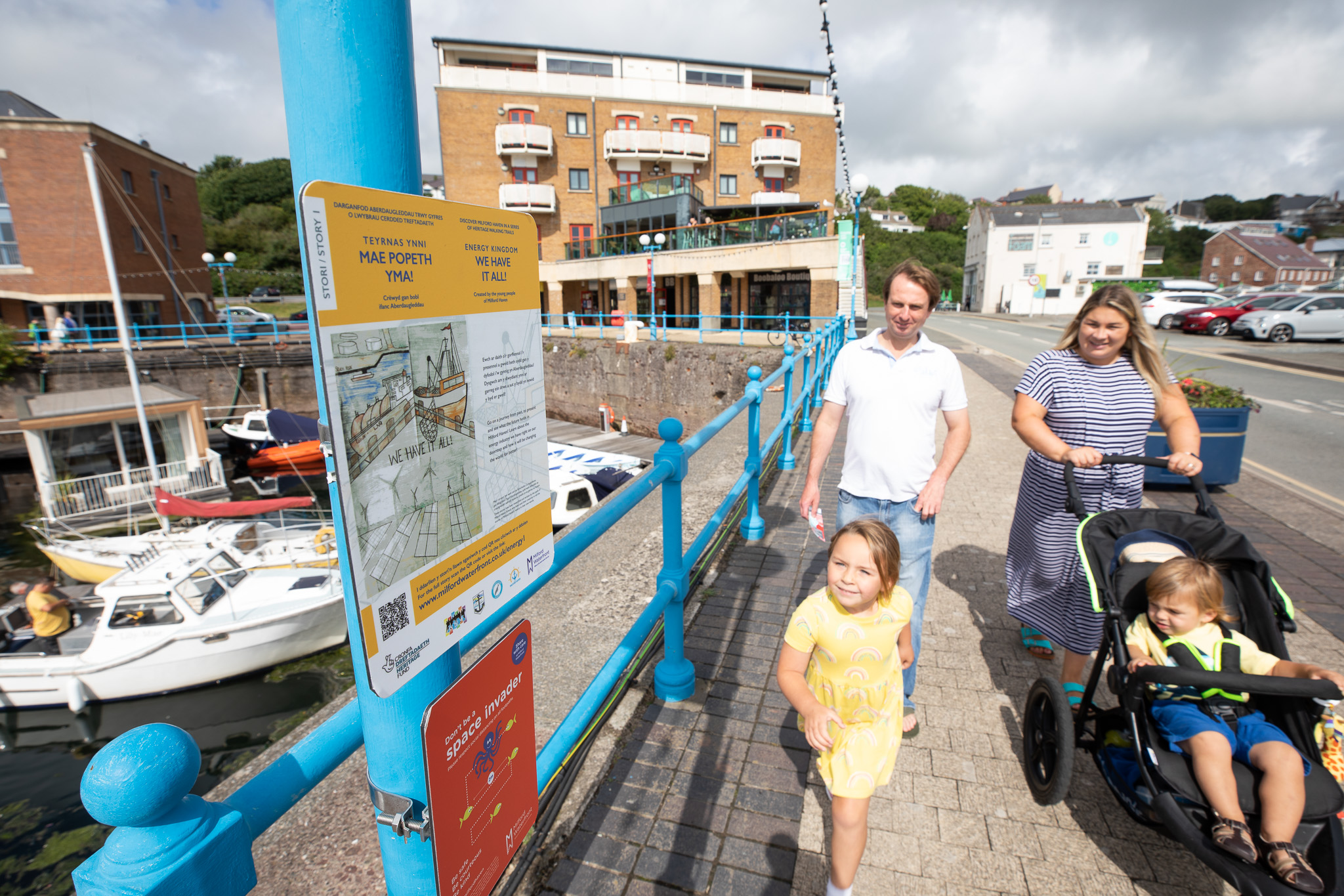 Family doing Heritage Walking Trail at Milford Waterfront