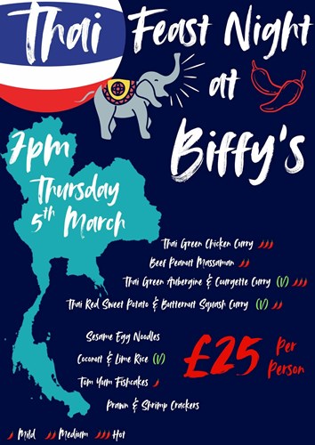 Poster for Thai Feast Night at Biffy's